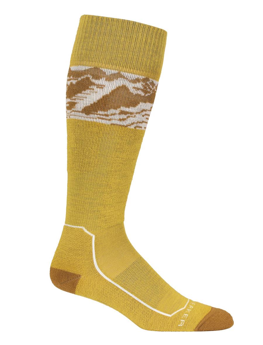 Silent Gold / Clove Women's Icebreaker Merino Ski+ Light Over the Calf Alps 3D Socks | USA 1404HAPK